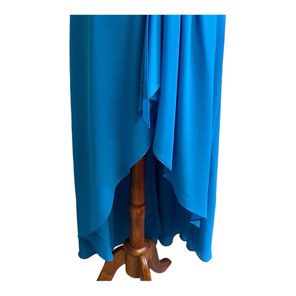 Belle Badgley Mischka Maxi Dress Womens 10 Leg Reveal Blue Halter Scarf Tie Back - Picture 3 of 16
